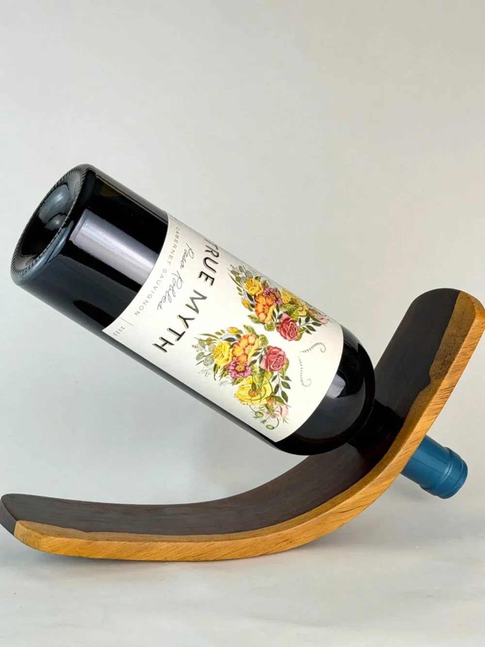 Balancing Wooden Wine Holder Curved Single Bottle Display Stand Unique Counterto